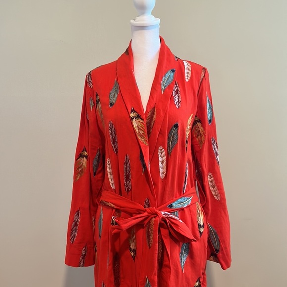 Farm Rio Spring Plume Embroidered Feathers Kimono In Red Multi NWT Size Small - Picture 3 of 15